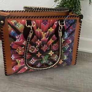 ReCycled LV Louis Vuitton rainbow colorful paper shopping bag gold tote purse